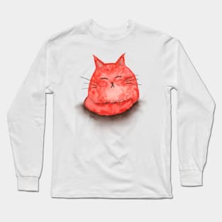 Sleepy Loaf Blob Cat in Red - Hand Painted in Watercolour Long Sleeve T-Shirt